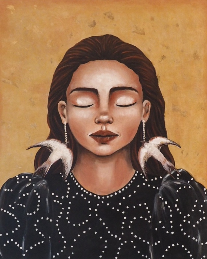 portret kobiety, ptaki, portret, jaskółki